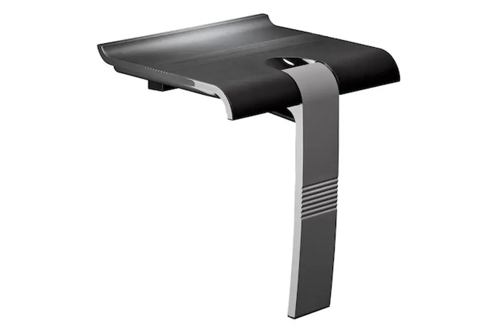 Duschklappsitz in anthrazit von Roth, mit einer ergonomischen, leicht geschwungenen Sitzfläche und einem stabilen Haltearm zur Wandmontage.